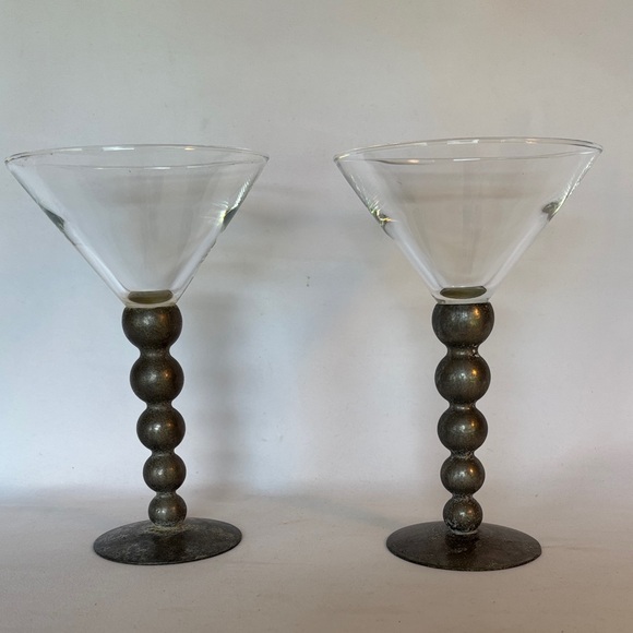 Other - VINTAGE 1950’s SET OF 2 BEAUTIFUL MARTINI - WINE GLASSES WITH SILVER METAL STEMS